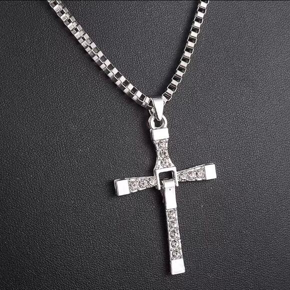 Silver Plated Cross Necklace Fast & Furious Mens Faith Gift Birthday Christmas - Picture 1 of 3
